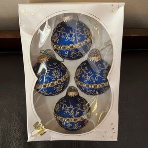 Vtg Christmas Ornaments w/Blue & Gold Glitter Design
